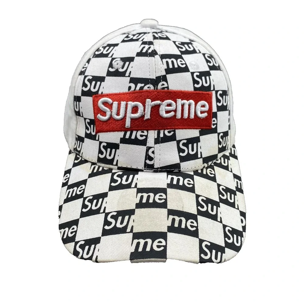 Supreme Hat Cap Strapback Men's Black White Checkered Logo Skater 90s Streetwear - Picture 1 of 10